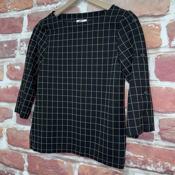 J Jill Ponte Top Women's XS Black Tan Windowpane Plaid Casual Career Shirt - Picture 3 of 8